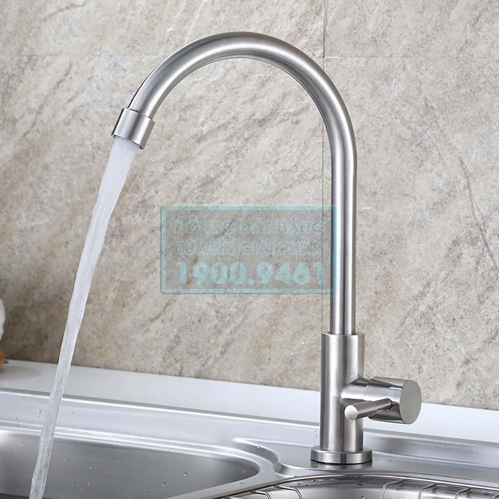 Vòi rửa chén bát xả lạnh, dòng cắm chậu, chất liệu inox nguyên khối 304 chống bám vân tay chống rỉ tuyệt đối