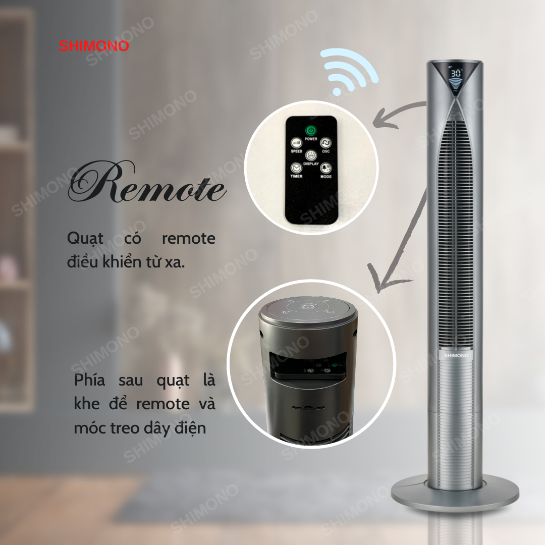 Quạt Tháp SHIMONO SM-TF46TR Kiểu Dáng Sang Trọng Màn Hình Hiển Thị Nhiệt Độ Phòng BH 12 Tháng Hàng Chính Hãng