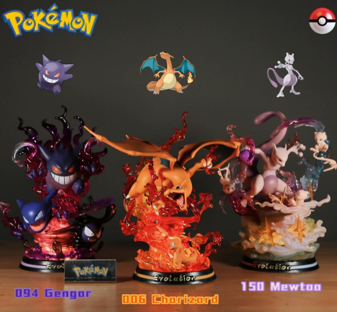 Pokemon Figure, Mô hình, nhân vật size to tiến hóa Charamander Bulbasaur gengar squitle mewtwo huyền thoại có đèn led