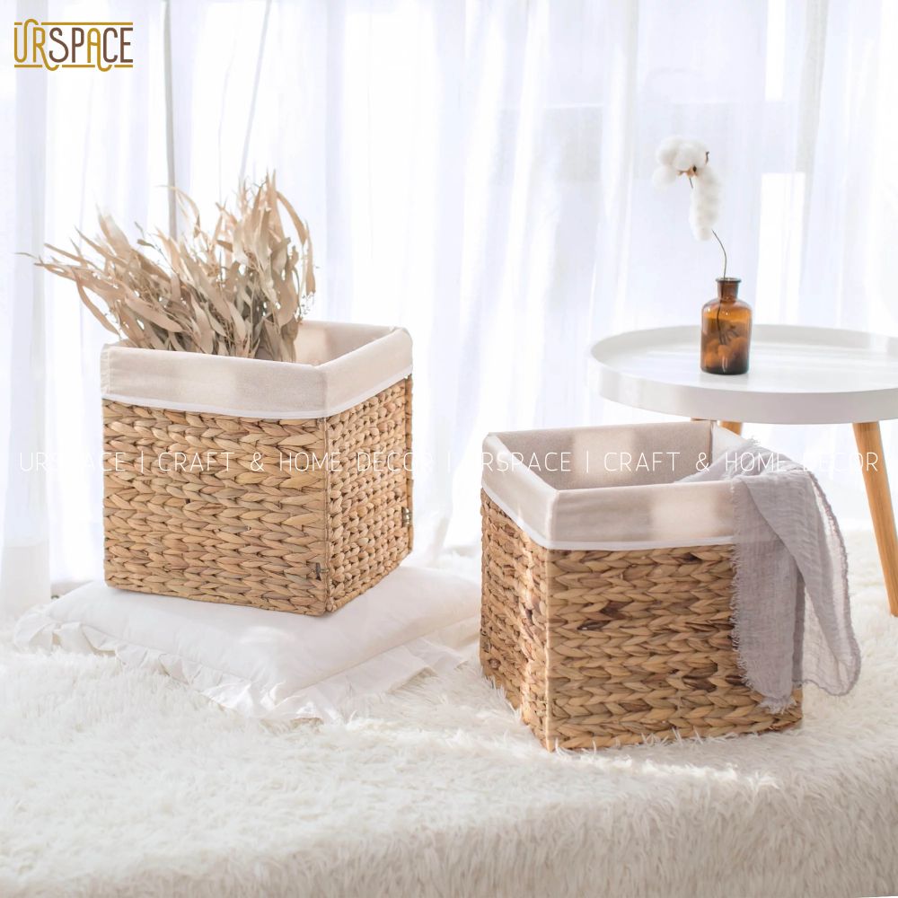 Sọt lục bình có áo vải URSPACE đựng quần áo, sách báo, giỏ trồng cây hình vuông có thể gấp gọn / HYACINTH FOLDING BASKET SIZE 27