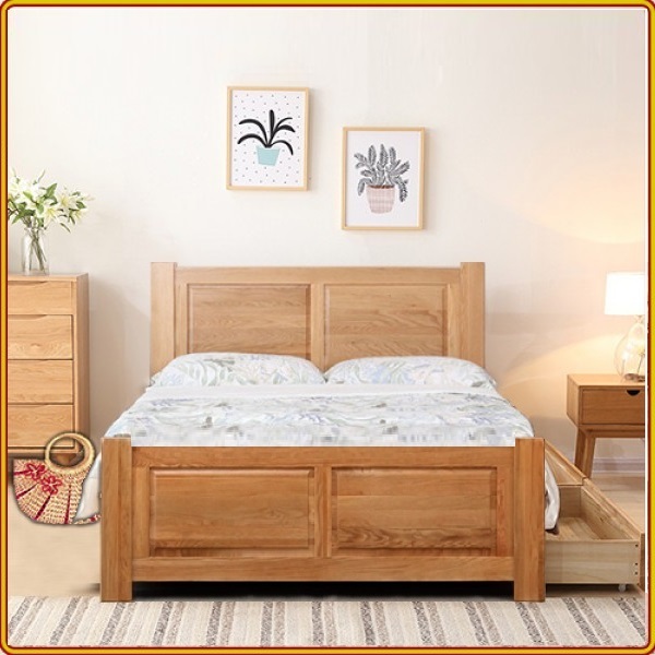Giường ngủ Tundo gỗ sồi màu tự nhiên 1m8 - 2 Hộc