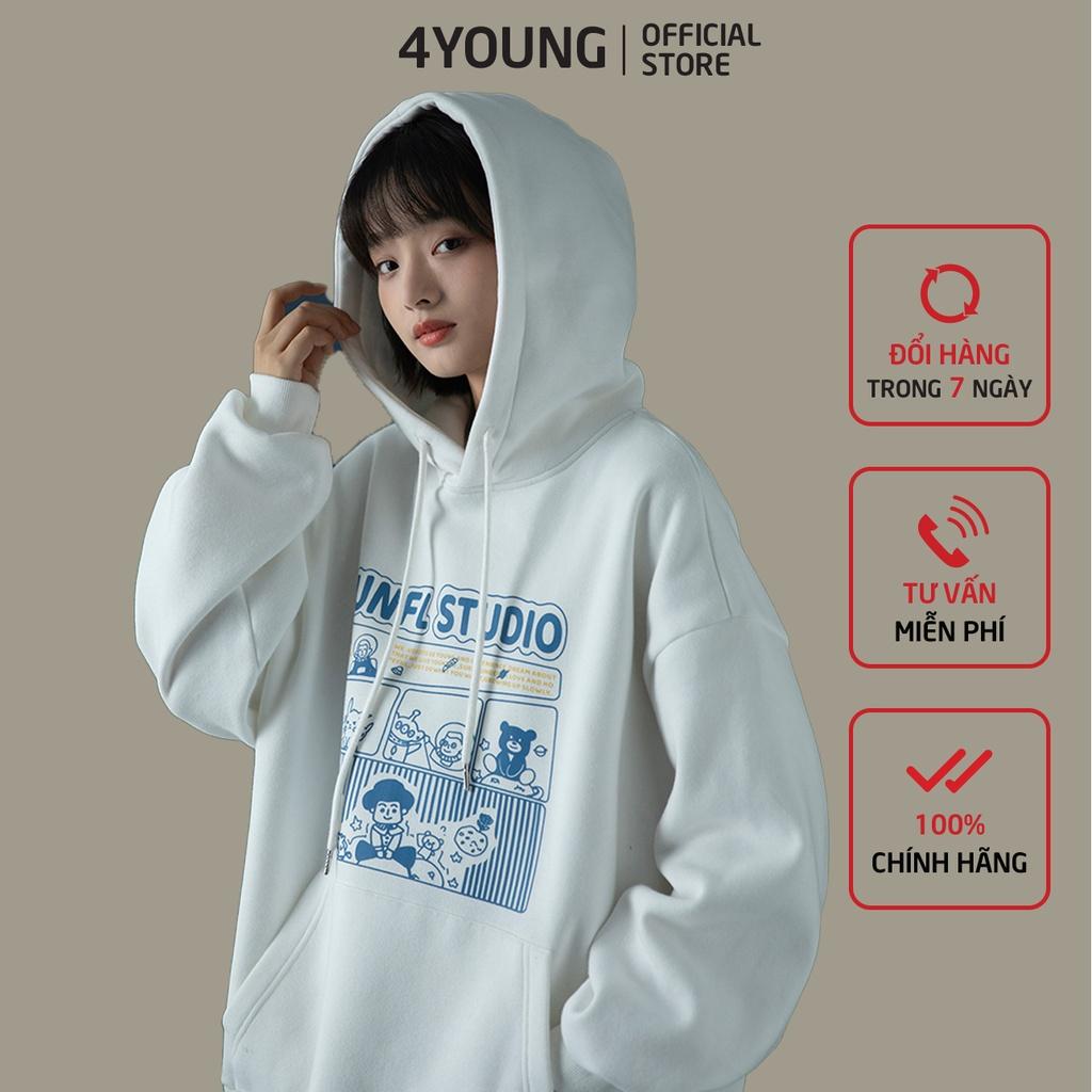 Áo Hoodie Nữ From Rộng Nỉ Bông Có Mũ Hai lớp In Chữ trước ngực