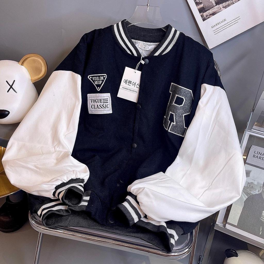 Áo Khoác Bomber Da Lộn 2 Lớp Thêu Logo R Chất Vải Mịn Đẹp Form Unisex Rộng Thoải Mái