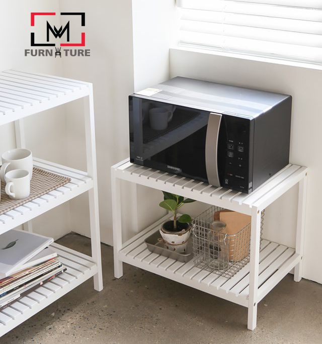 KỆ GỖ ĐỂ LÒ VI SÓNG 2 TẦNG HÀN QUỐC MÀU TRẮNG - OVEN RACK 2F WHITE