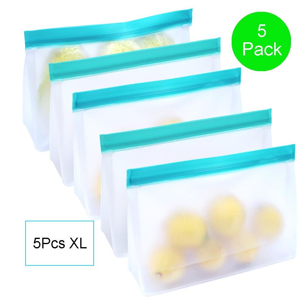 Reusable Slicone Food Storage Bags Easy Seal Ziplock Lunch Freezer Bag for Kid Fresh Food Containers Home Kitchen Organizer