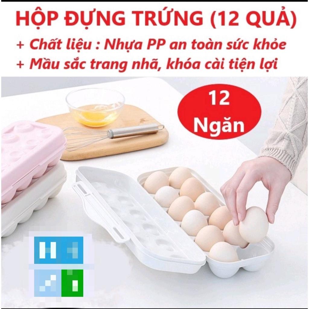 Hộp Đựng Trứng Nhựa PP An Toàn, Đựng 12 Trứng Bảo Quản Trứng Trong Tủ Lạnh Có Nắp Chống Đổ
