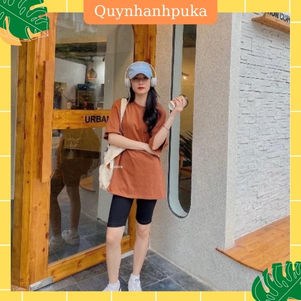 Áo thun trơn nam nữ mặc couple, áo phông basic cổ tròn form rộng tay lỡ, phong cách unisex oversize, QUYNHANHPUKA