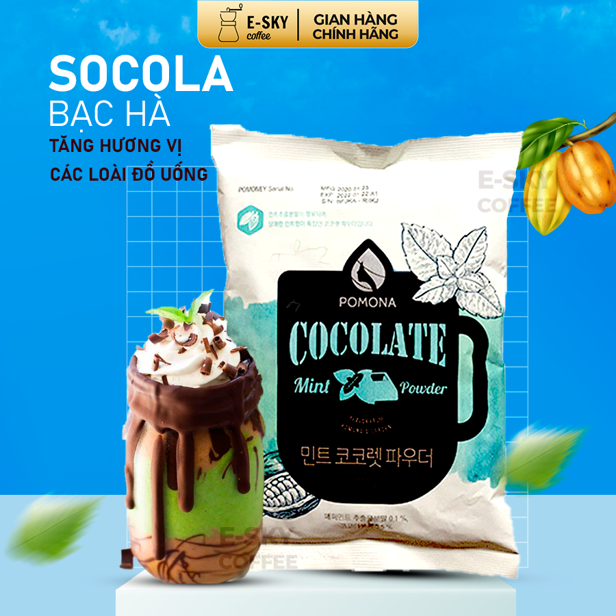 Bột Socola Bạc Hà POMONA Mint Chocolate Powder Nguyên Liệu Pha Chế Cà Phê, Latte, Mocha, Đá Xay, Sữa Lắc Hàn Quốc 800g