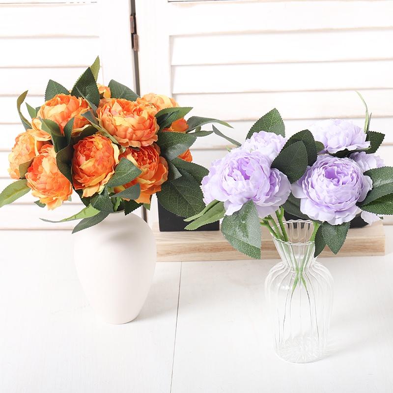 Bó Hoa Mẫu Đơn Nhân Tạo Kèm Ba Đầu Trang Trí DIY Dành Cho Gia Đình