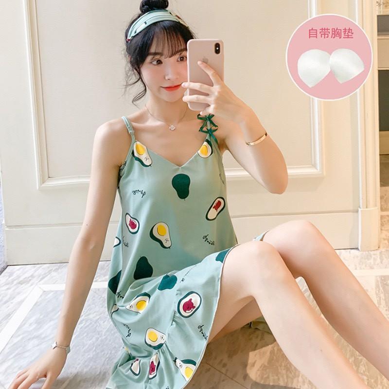 Váy Ngủ 2 dây dễ thương, chất thun mềm mát, mặc nhà, mặc ngủ tặng kèm bịt mắt VNHT80