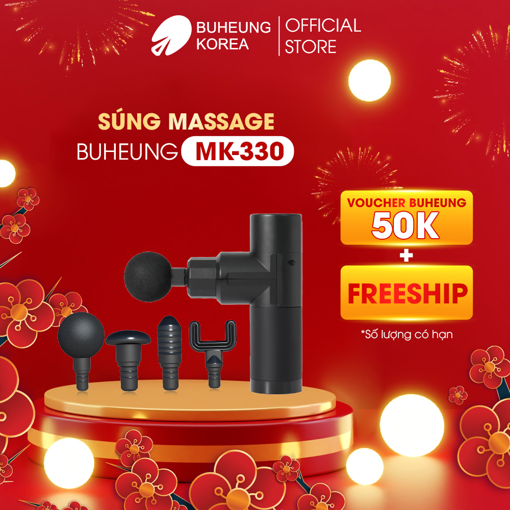 Súng massage đa chức năng Buheung MK-330, 4 đầu massage, 4 chế độ rung, bảo hành chính hãng 12 tháng