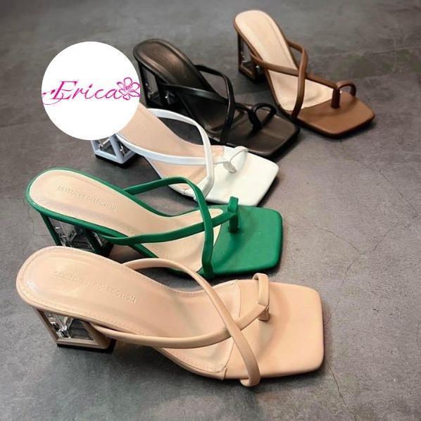 Hot 2023 Guốct nữ 7p gót vuông xỏ ngón dây nhiều màu dễ phối đồ ERICA SHOES E54 BAA