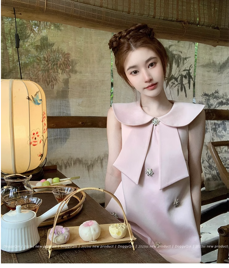 CHENGRUI Búp bê Pháp cổ công chúa đầm 2023 mùa hè cao cấp cảm giác khí chất nhỏ một từ ngắn