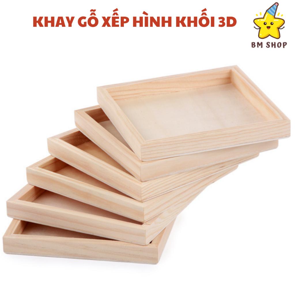 Xếp khối, đồ chơi 3D, ghép hình gỗ 6 mặt, 9 khối động vật và côn trùng trong vườn BM chất liệu an toàn cho bé