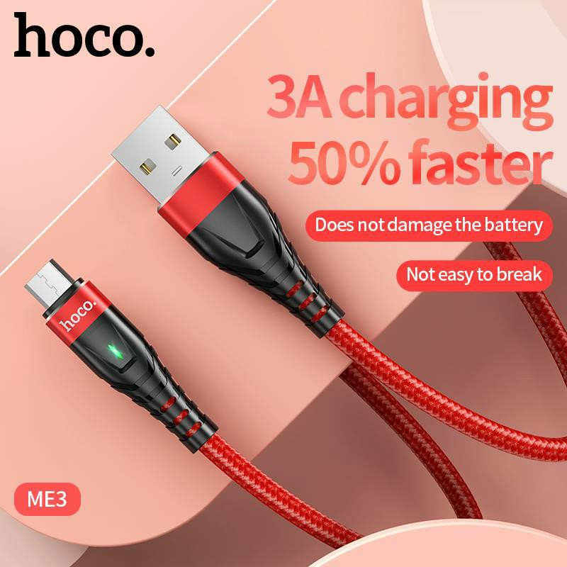 Cáp Sạc Nhanh Hoco Me3 3A Cổng Micro Có Đèn Led - Hàng Chính Hãng