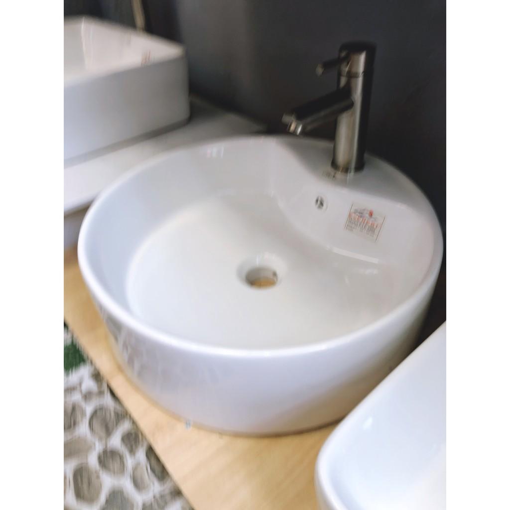 Lavabo sứ tròn để bàn tráng men nano