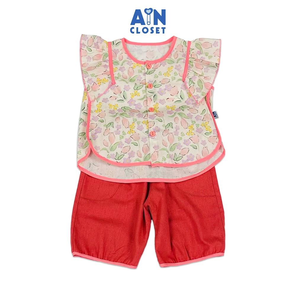Bộ quần áo Lửng bé gái họa tiết Hoa Nhí Quần Hồng Cotton - AICDBGBD43AT - AIN Closet