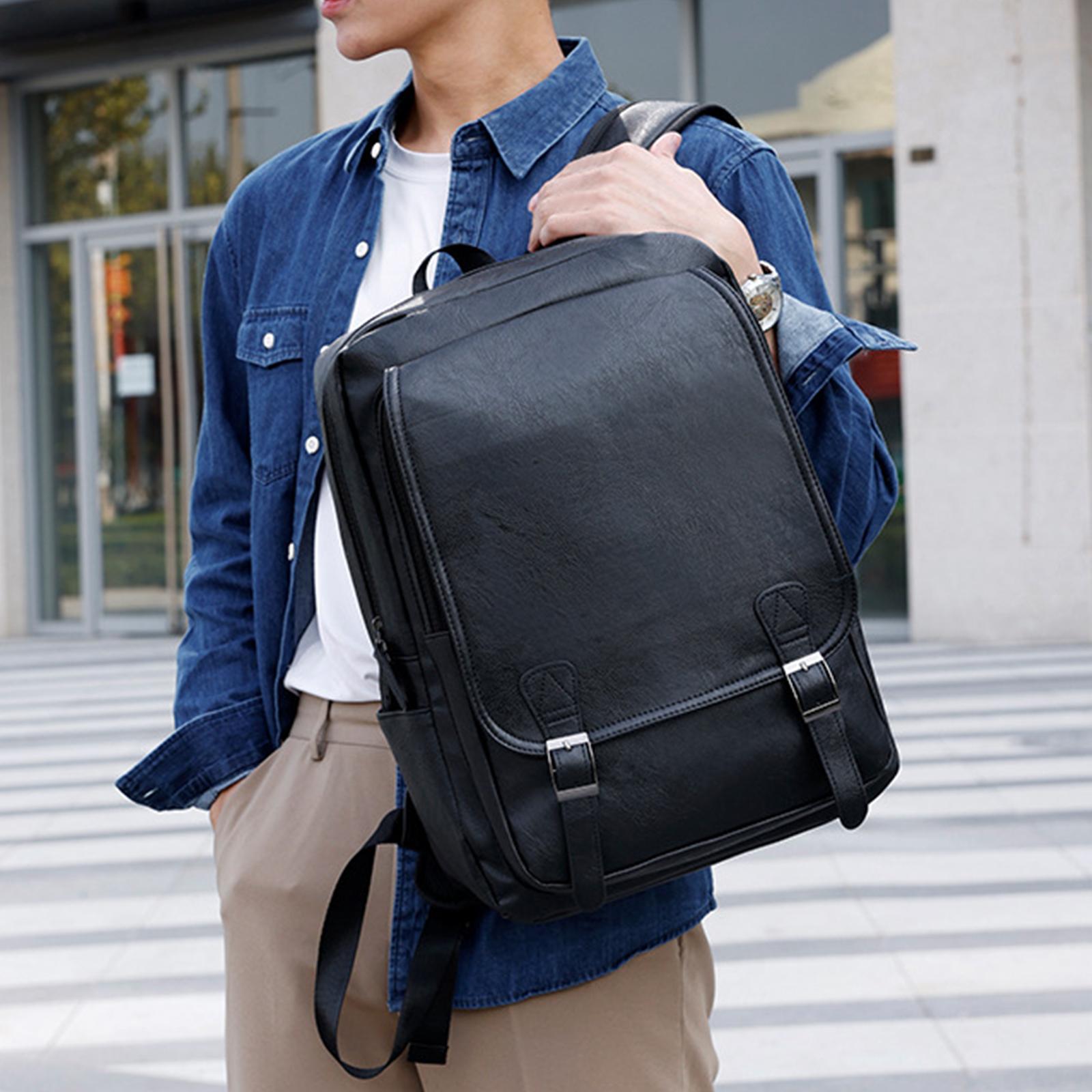 Laptop Backpack Men's PU Leather Backpack for Notebook Bookbag Casual Daypack Rucksack for Hiking Office Travel Work Shopping