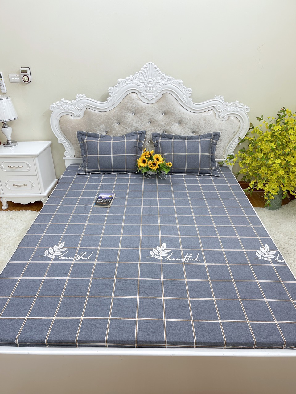 Ga giường chun cotton 100% bọc đệm tặng kèm 2 vỏ gối đầu