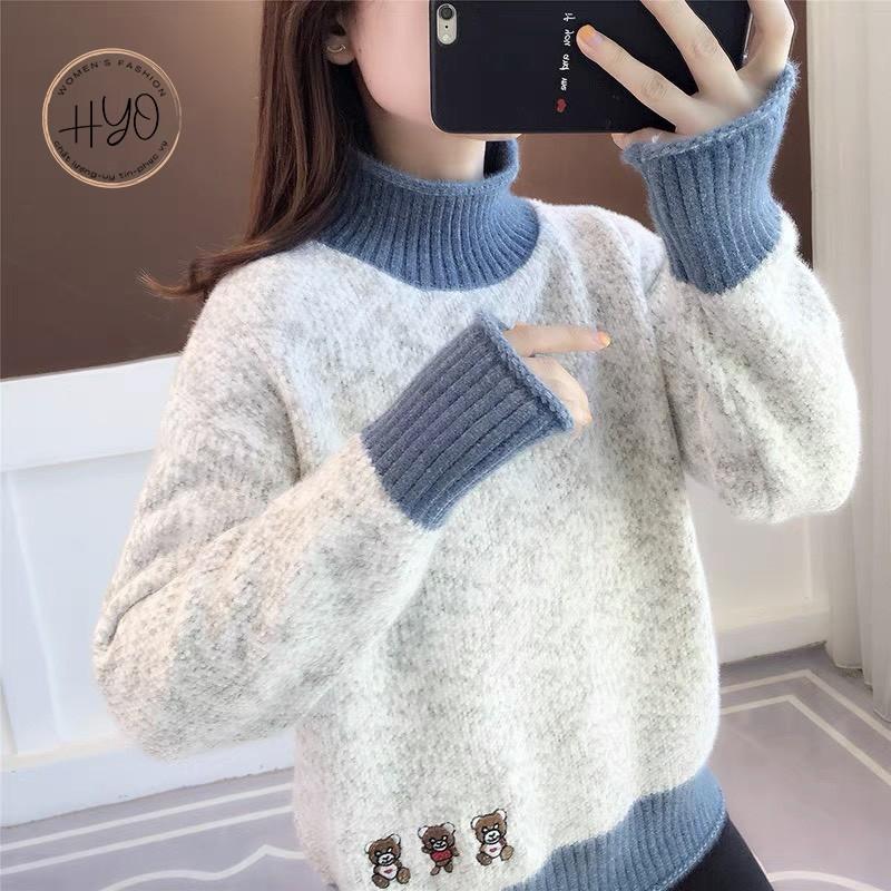 Áo Len Nữ 3 chú gấu Bear Lông Cừu form rộng Hàn Quốc thu đông HYO Quảng Châu