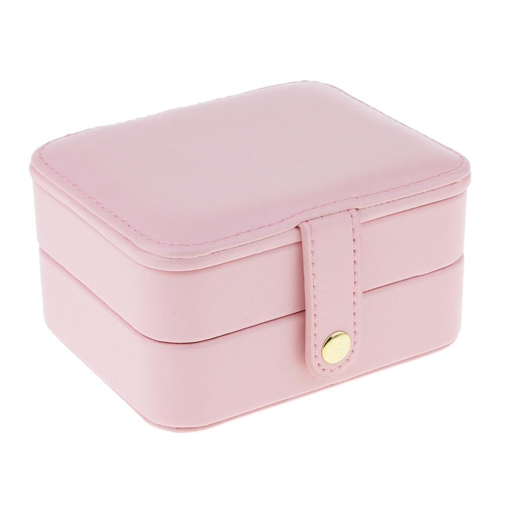 Portable PU Leather Double Layer Travel Earrings Jewelry Box Storage with Mirror