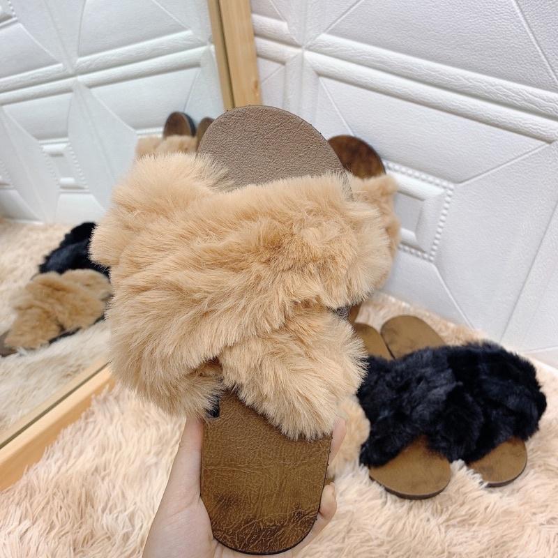 Dép lông thỏ quai chéo