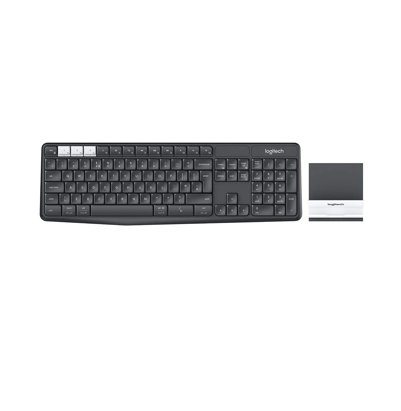 Bàn phím không dây Logitech K375s - có kèm giá đỡ linh hoạt - USB Unifying, Kết nối 3 thiết bị, phím gõ thoải mái không ồn, phù hợp Laptop/Điện thoại/Tablets - Màu Đen - Hàng chính hãng