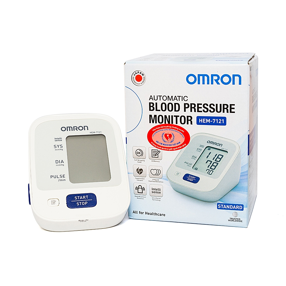 Combo 2 Trong 1 - Máy Đo Huyết Áp Bắp Tay Omron HEM 7121 + Adapter Cấp Nguồn Điện Khi Không Dùng Pin - Thương Hiệu Máy Đo Huyết Áp Số 1 Nhật Bản