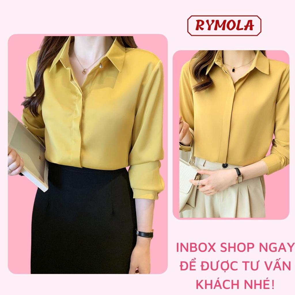 Áo Sơ Mi Nữ Công Sở Màu Vàng Cổ Đức MOLA Kiểu Hàn Quốc Vintage Ulzzang Form Rộng Dài Tay Đẹp Chất Lụa Cao Cấp A2V