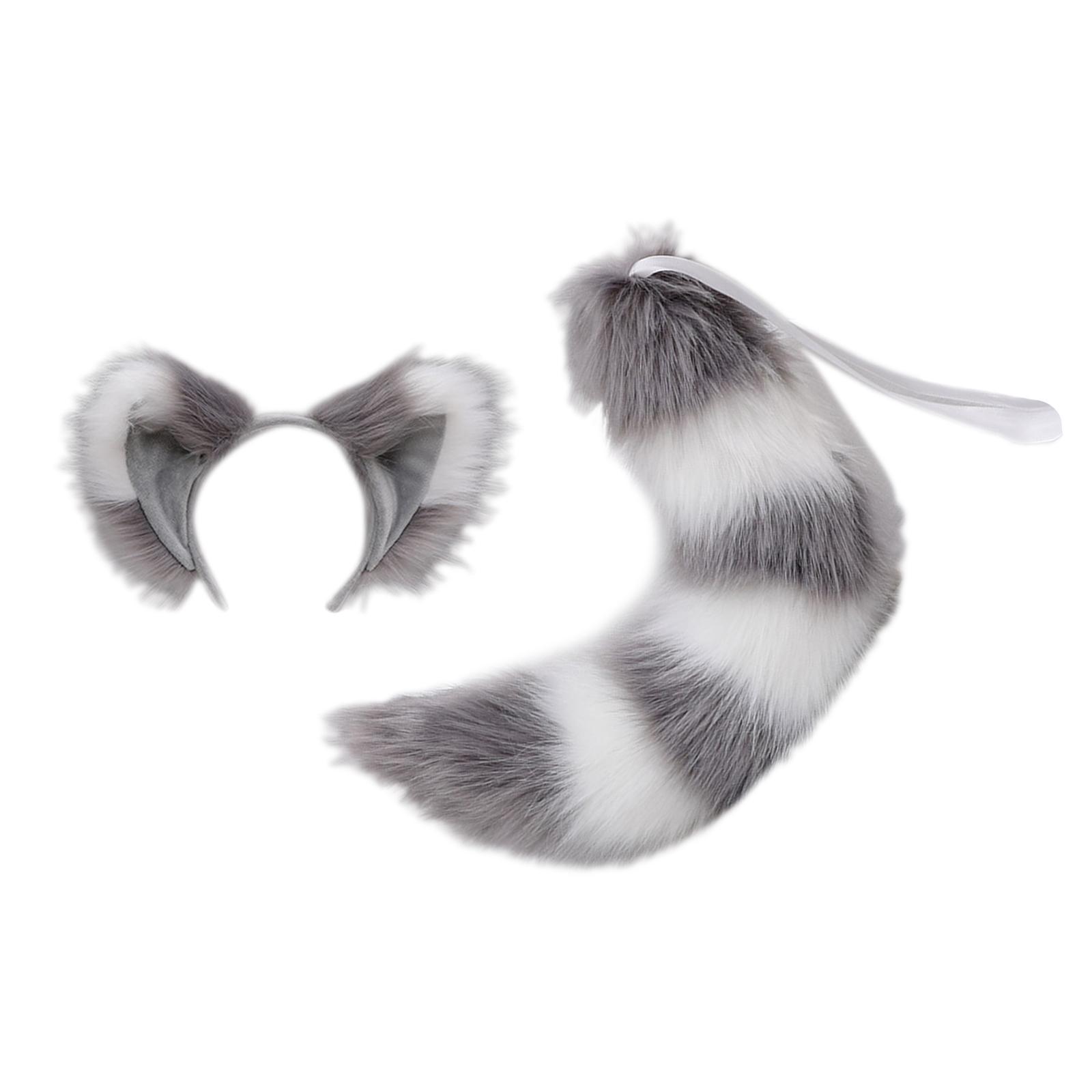 Cats Ears Hair Hoop Large Tail Cosplay Headband Props Fancy Dress Costume Furry Decor Headwear for Carnival, Performance, Halloween, Party