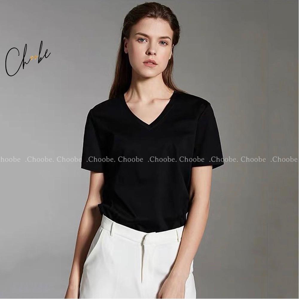 Áo thun nữ Choobe cộc tay cổ tim dáng suông phông trơn vải cotton co giãn tốt - A18