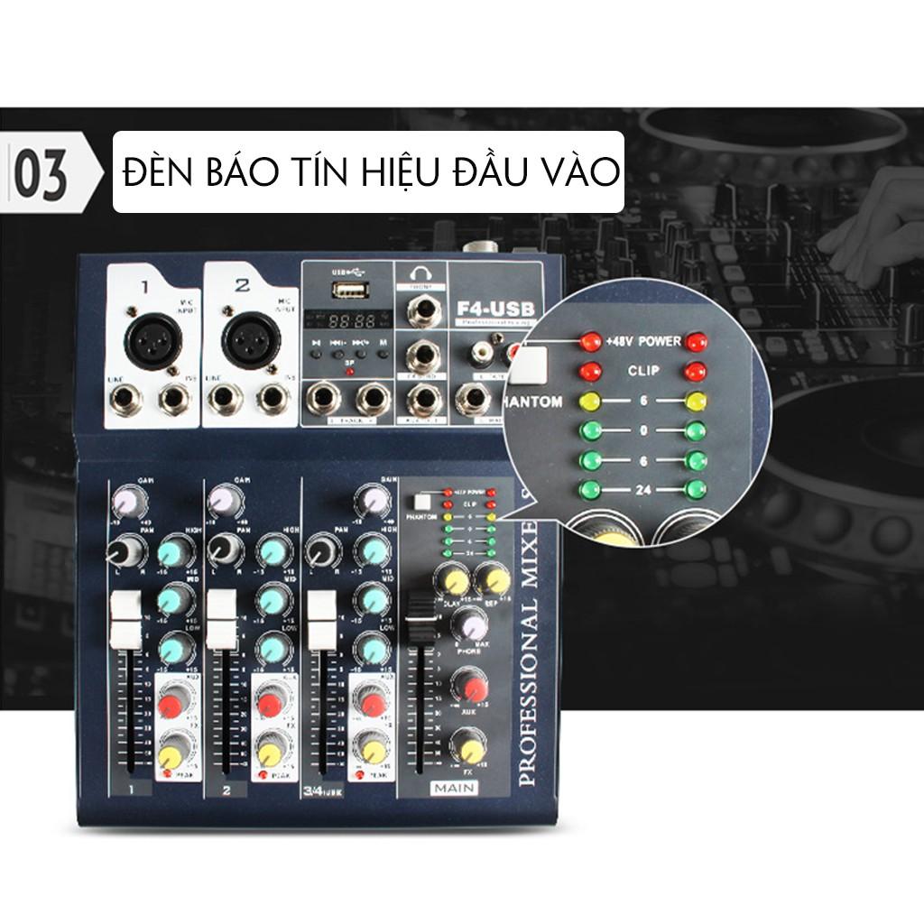 CTY MT MIXER F4 USB PHIÊN BẢN CHUYÊN NGHỆP CÓ BLUETOOTH CHO KARAOKE GIA ĐÌNH,LIVESTREAM FB, BIGO