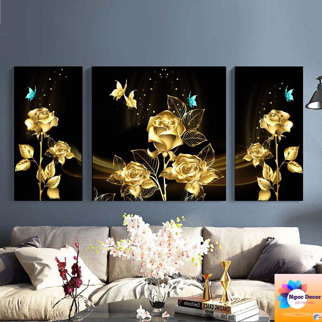 Combo 3 tranh tráng gương hoa hồng trang trí phòng khách, phòng làm việc, decor phòng siêu sang chảnh