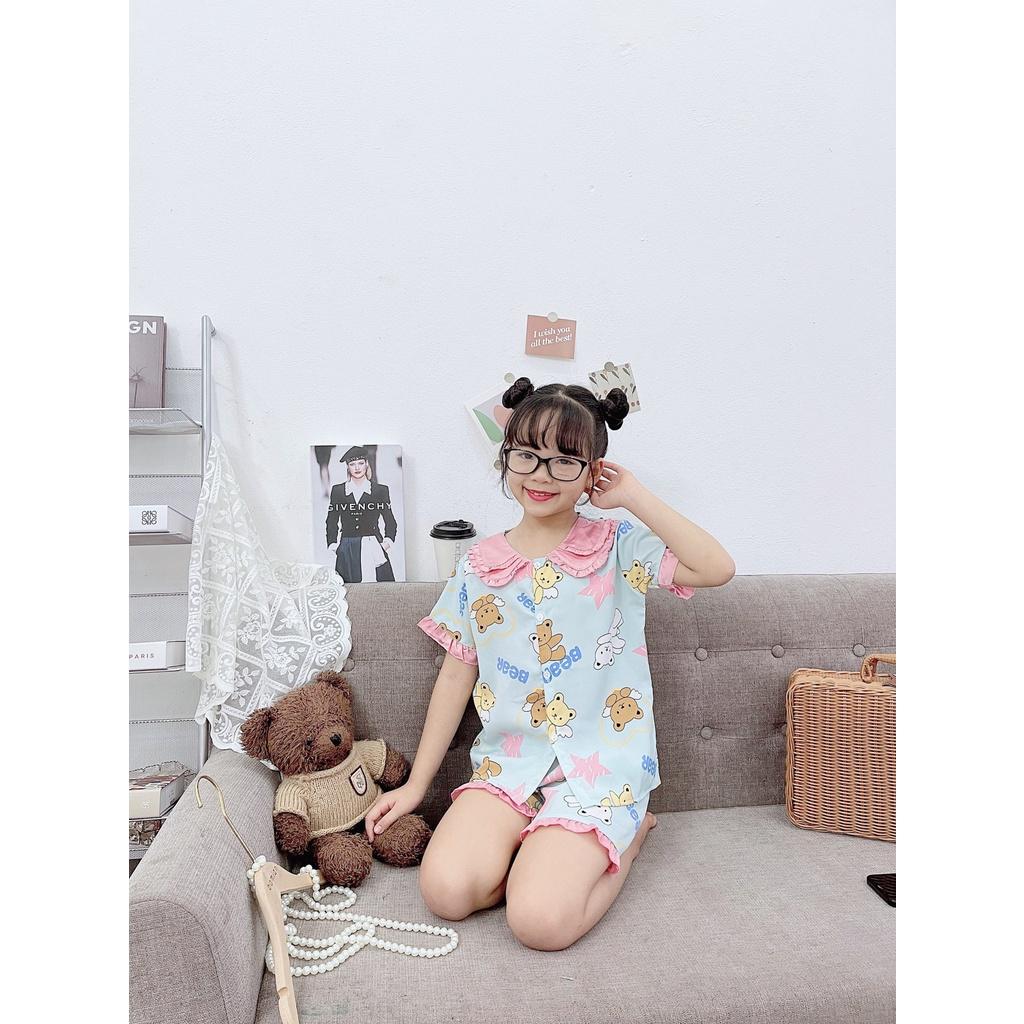 Đồ bộ bé gái, bộ pijama ngắn tay cho mẹ và bé size 35-55kg chất lụa mango mềm mát