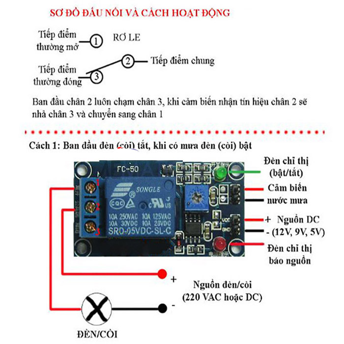 Mạch công tắc cảm biến mưa 12V