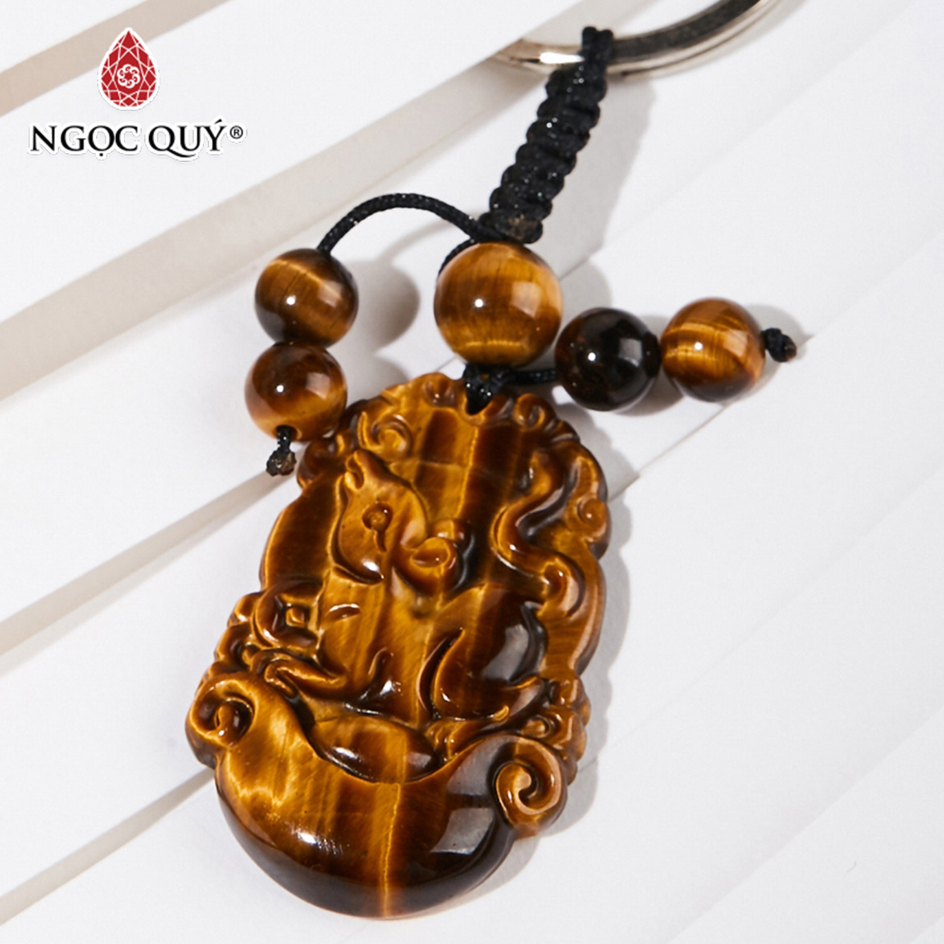 Móc khóa 12 con giáp đá thạch anh mắt hổ - Ngọc Quý Gemstones