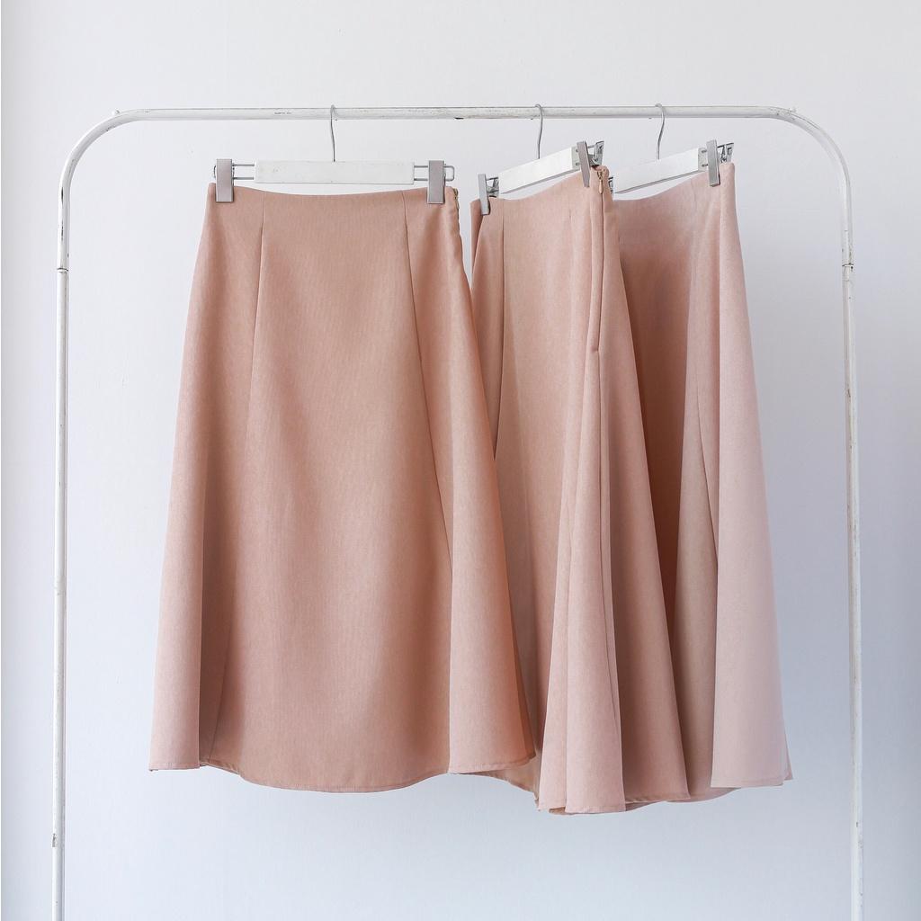 KIOBI - Chân váy Laluna form midi rã 6 mảnh, ôm trên xòe dưới, lưng cao, 3 size S M L, vải cotton bố be - KIV170801B