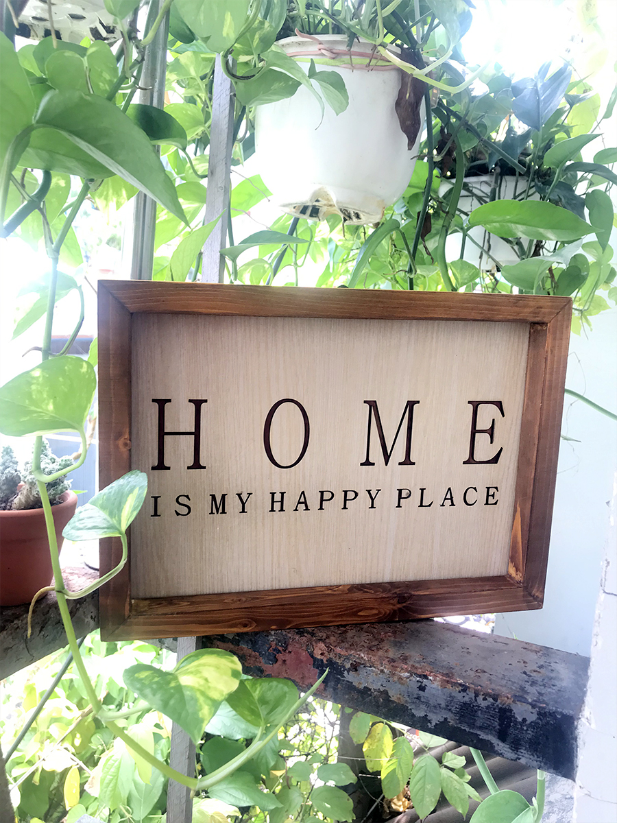 Khung ảnh và tranh treo tường “HOME- IS MY HAPPY PLACE” khắc laser đẹp - Làm đẹp thêm cho không gian sống nhà bạn