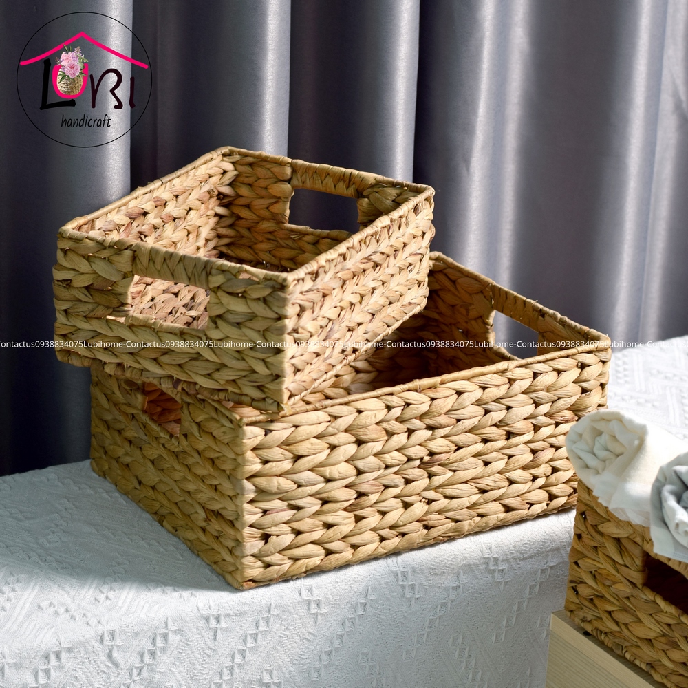 Lubihandicraft - Sọt đựng đồ lục bình hình chữ nhật bộ 3 - đơn giản, mộc mạc