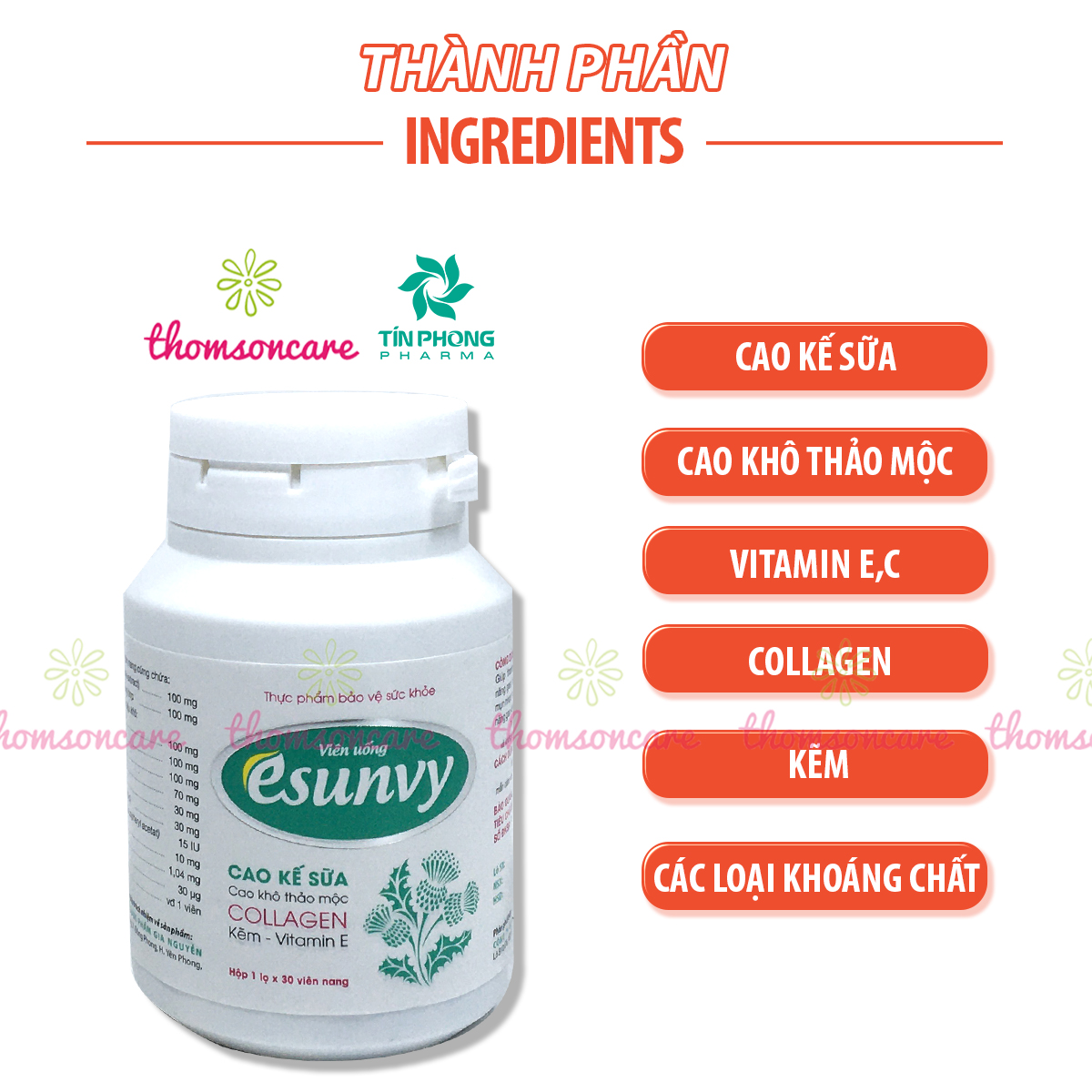 Combo giảm mụn trứng cá, nóng trong - viên Esunvy 30v, Vitamin C có kẽm 60v, DHC Kẽm 30v đẹp da - Giúp giảm mụn tăng đề kháng cơ thể , ngừa thâm ngừa mụn giảm các triệu chứng sạm da Thomsoncare