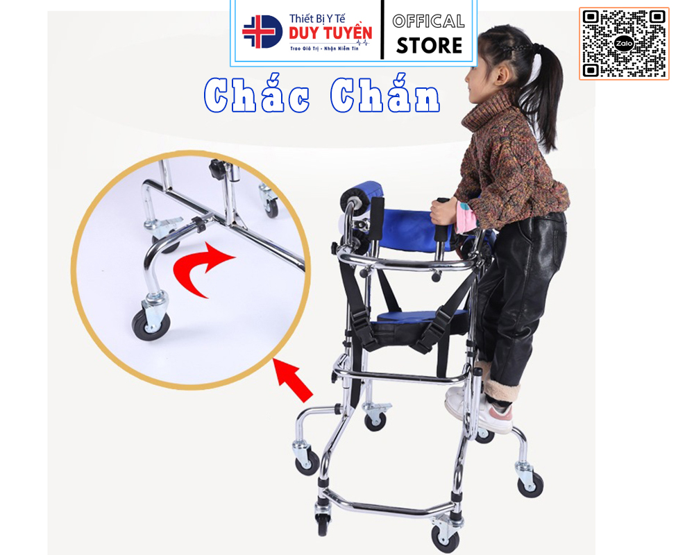 Khung Tập Đứng Và Tập Đi Cho Trẻ Em 6 Bánh Xe Inox Chắc Chắn