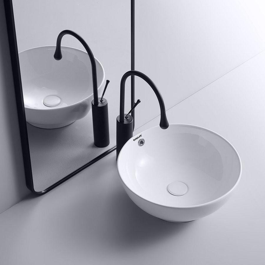 Chậu Lavabo sứ tròn dương bàn, men Nano tuyết sáng bóng Eurolife EL-LVB05 (Trắng)