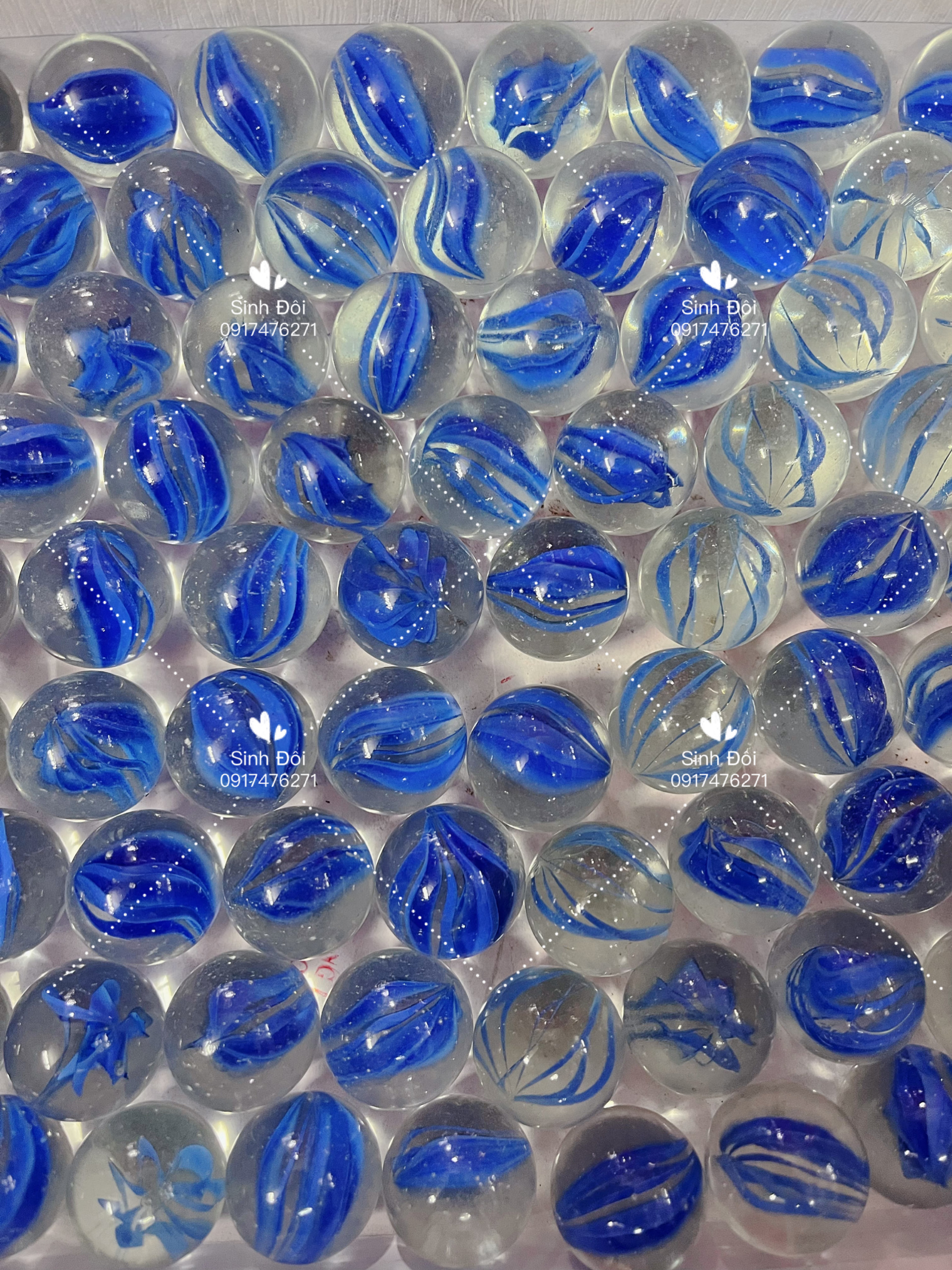 30 viên bi thuỷ tinh khía màu xanh dương 25mm - bi ve truyền thống - bi trang trí cây cảnh và hồ cá