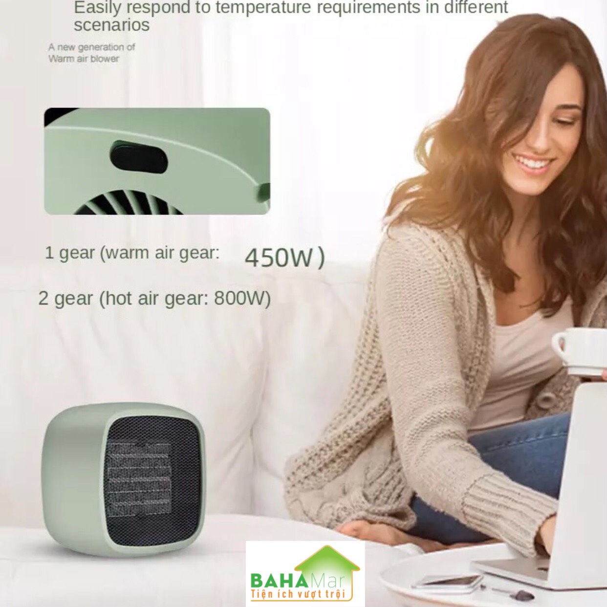 MÁY QUẠT SƯỞI PTC ĐỂ BÀN MINI ẤM ÁP MÙA ĐÔNG "BAHAMAR" Ứng dụng: Trong Gia Đình, Phòng Khách, Phòng làm việc, nhà