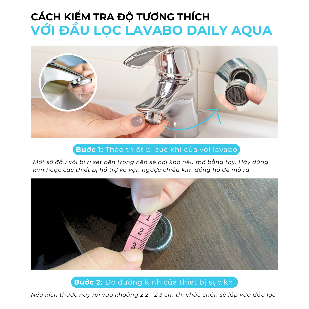 Combo Đầu Vòi Lọc Nước Daily Aqua Cho Bồn Rửa Tay, Rửa Chén - Loại Bỏ Vi Khuẩn, Tạp Chất, Cặn Bẩn