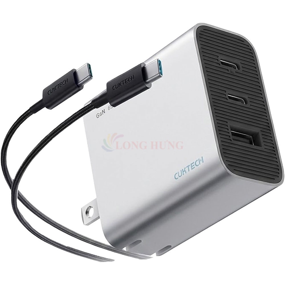 Combo cốc sạc Cuktech 1USB 2Type-C 65W + Cáp USB Type-C to Type-C AD653C - Hàng chính hãng