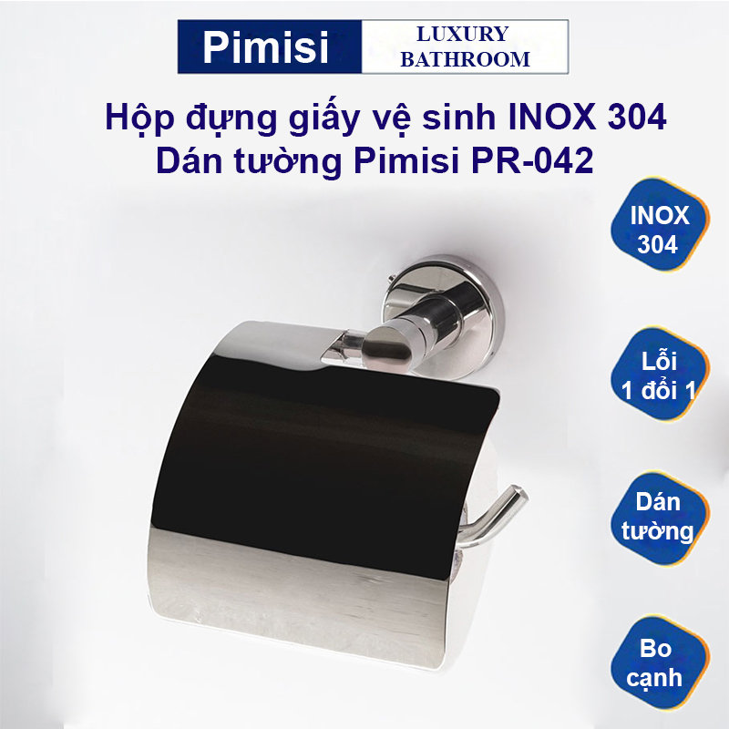 Hộp Đựng Giấy Vệ Sinh Dán Tường Inox 304 Pimisi Dùng Để Treo - Kệ - Móc Lô Giấy Vệ Sinh Có Lõi Chống Nước Trong Phòng Tắm Dán Bằng Keo Không Khoan Hàng Chính Hãng - Thân Trụ To
