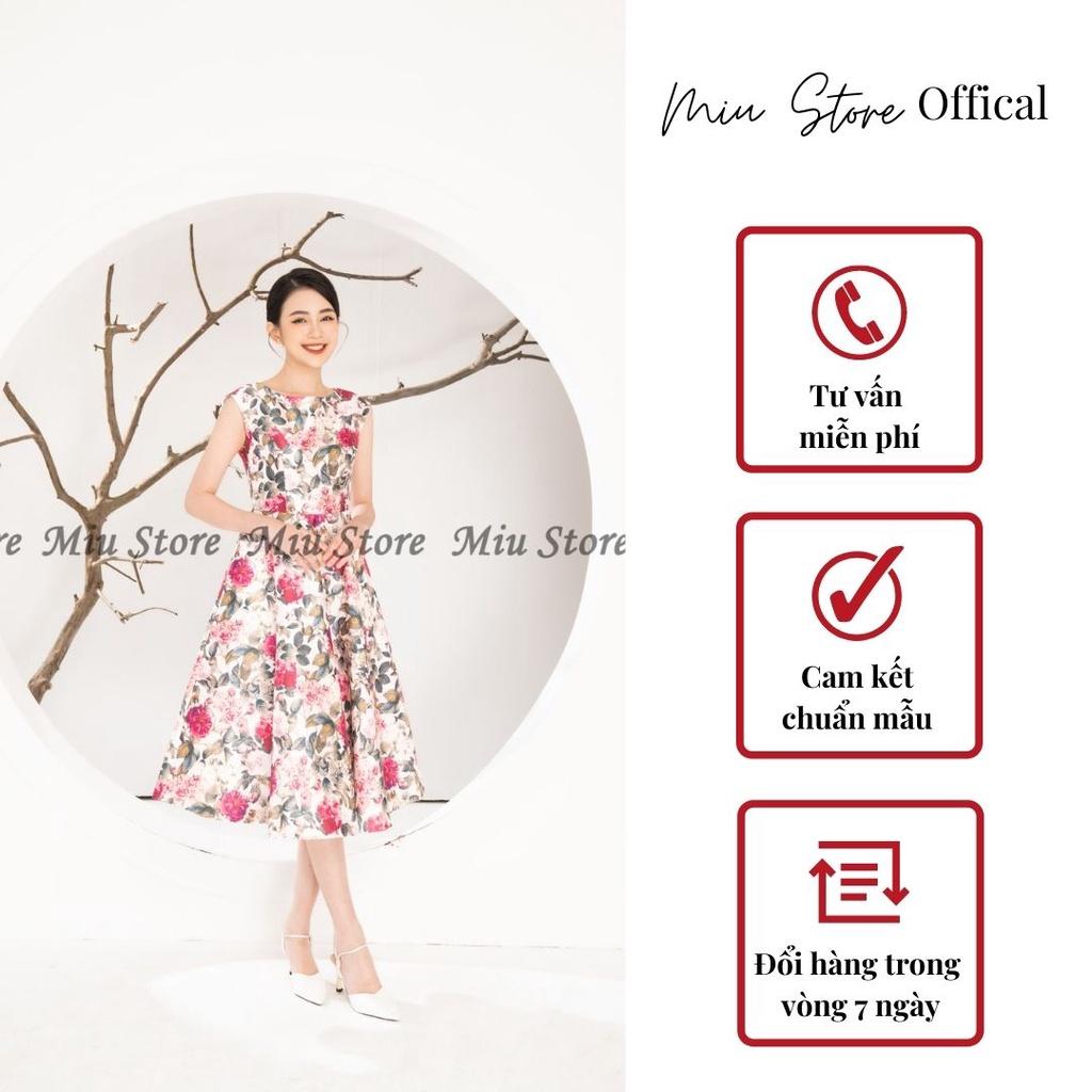 Đầm thiết kế gấm mềm tay hến hoa hồng sang trọng cao cấp thanh lịch MIUSTORE D00284