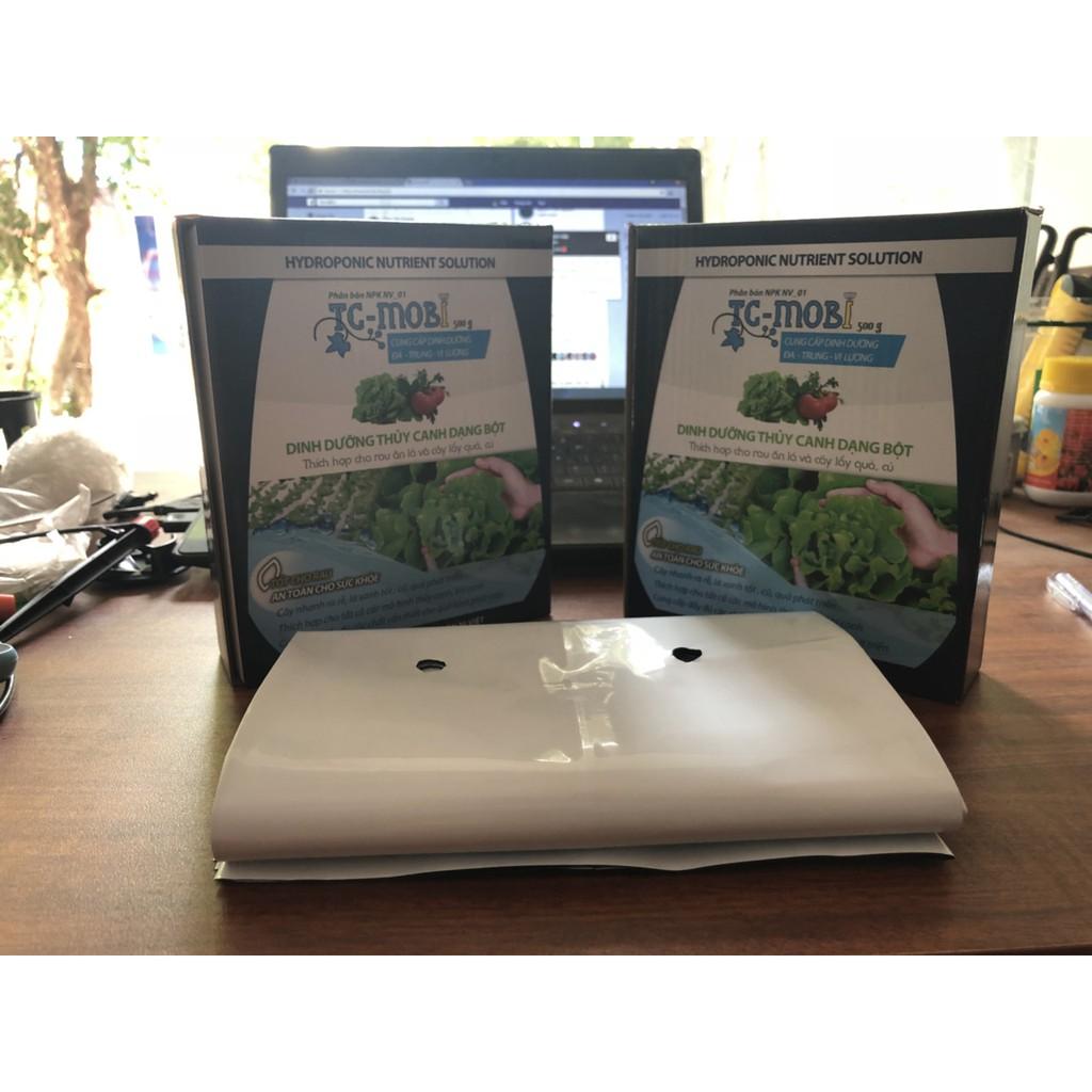 Combo 2 hộp dinh dưỡng thủy canh dạng bột TC mobi + 10 túi PE 40x40 trồng cây