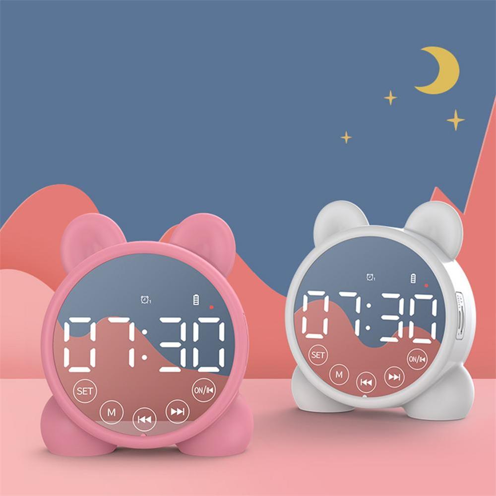 Trẻ em Bluetooth tương thích loa đồng hồ báo thức Giấc ngủ hẹn giờ trẻ em dễ thương trên giường báo thức đồng hồ báo thức LCD Digital Digital Display Wake-Up Color: Pink